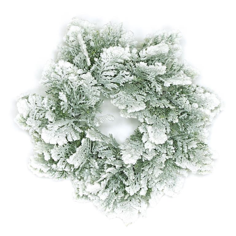 Snow Cedar Candle Ring Wreath, 6" Inner, 14" Outer, White