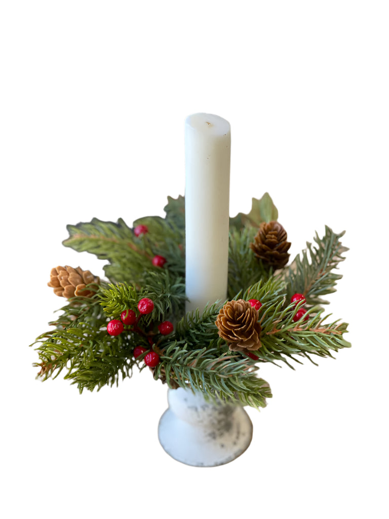 7" White Spruce w/ Berries Candle Ring