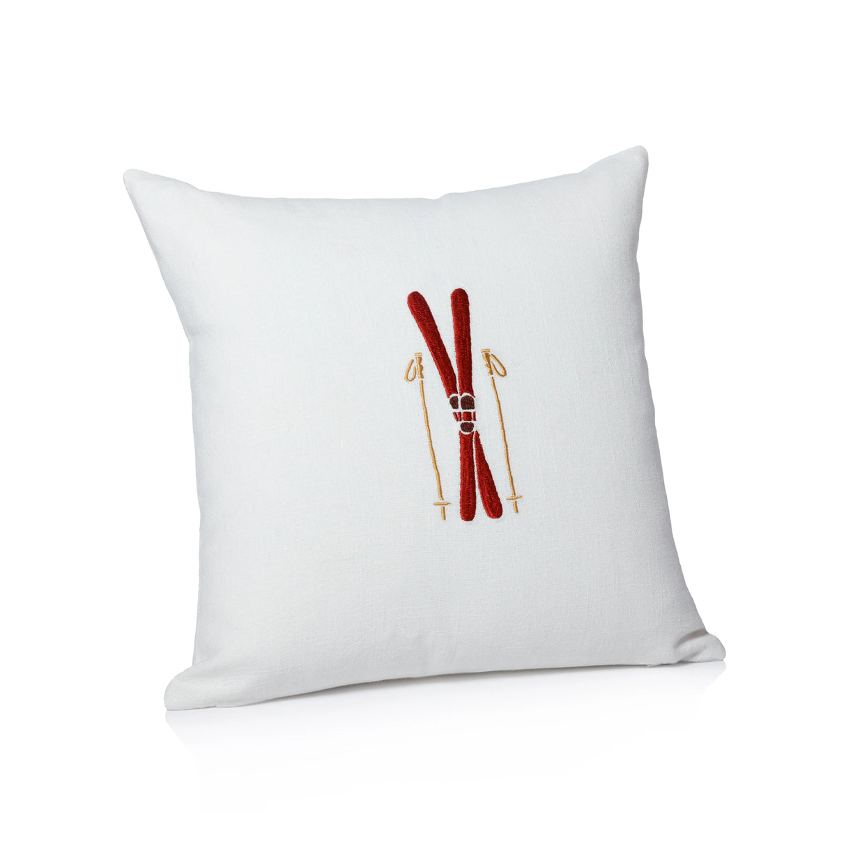Ski Mountain Cotton Embroidered Throw Pillow Skis