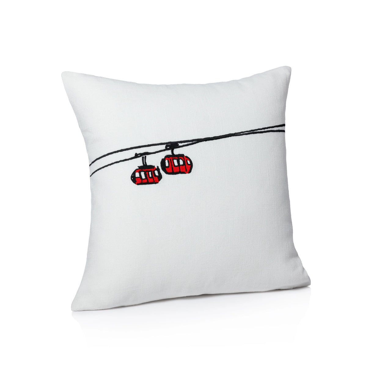 Ski Mountain Cotton Embroidered Throw Pillow Gondola