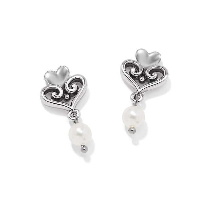 Alcazar Amor Pearl Post Drop Earrings - Silver-Pearl
