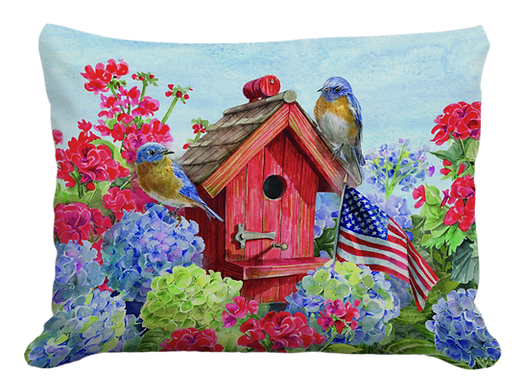 18x18 Pillow - Patriotic Blue Birds - Indoor and Outdoor