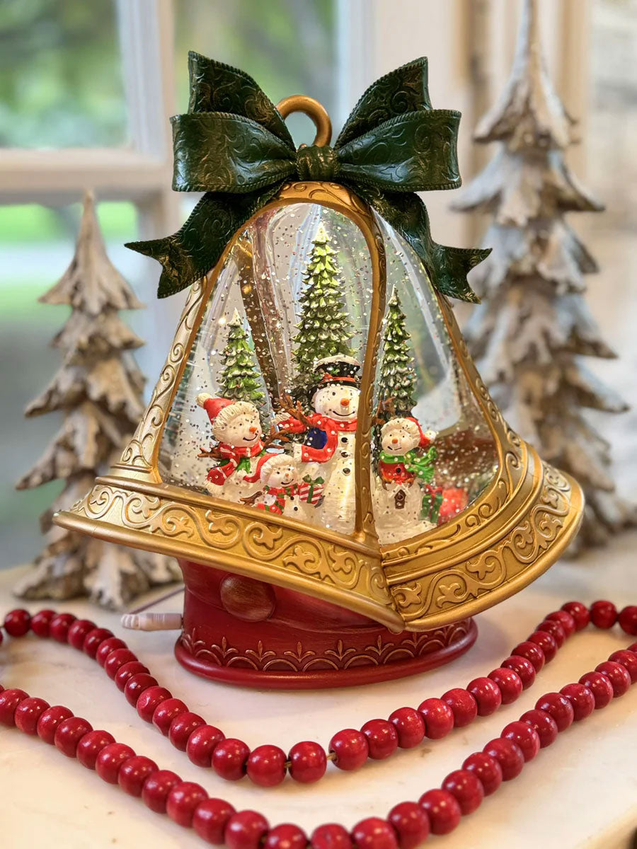GLOBE #46 -10.25"H Lighted Spinning Water Globe Bells w/ Holiday Scene & Timer