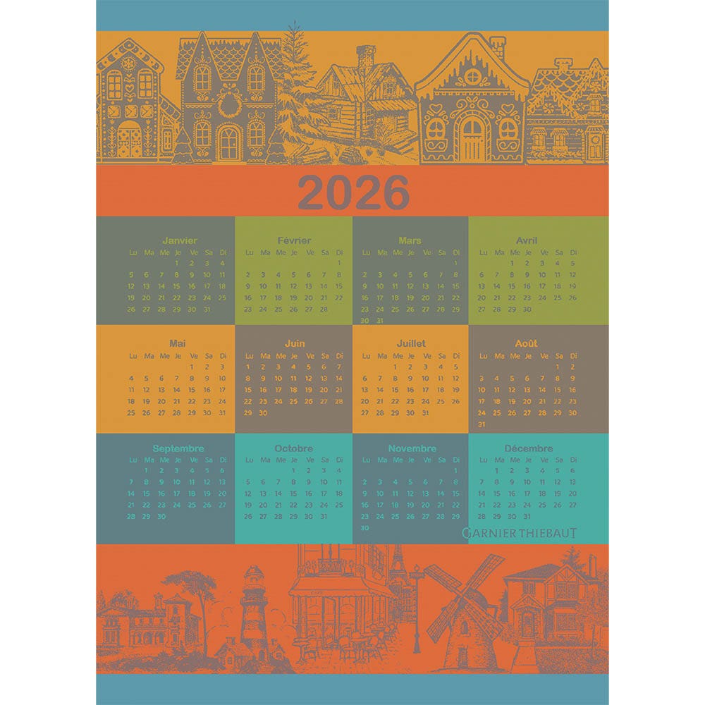Calendrier 2026 Celebration Kitchen Towel 22"x31" 100% Cotton, Jacquard