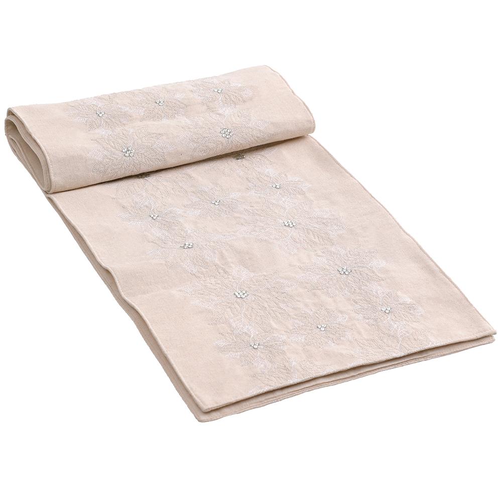 12W72" L Cream + Silver Rhinestone Table Runner