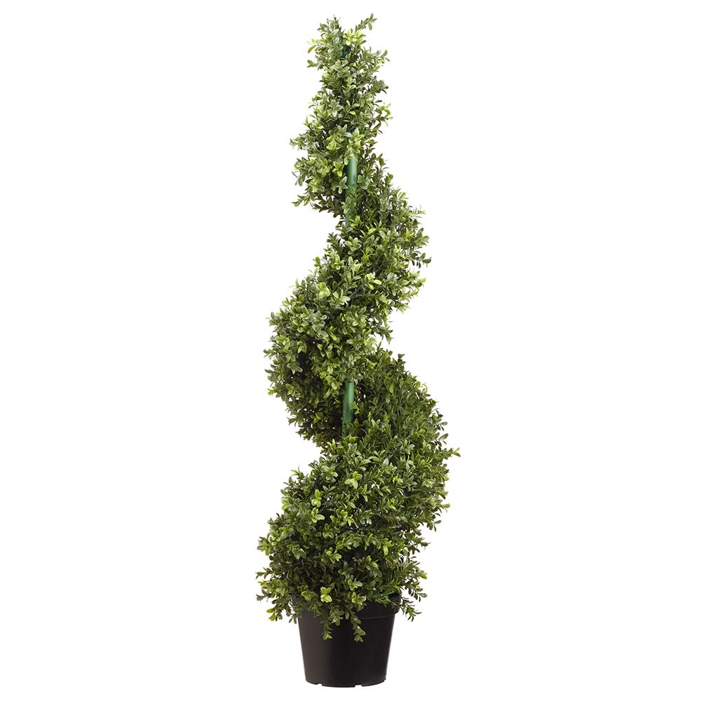 46″ Battery Operated UV Protected Boxwood Spiral 70 Led Lights in Pot Green