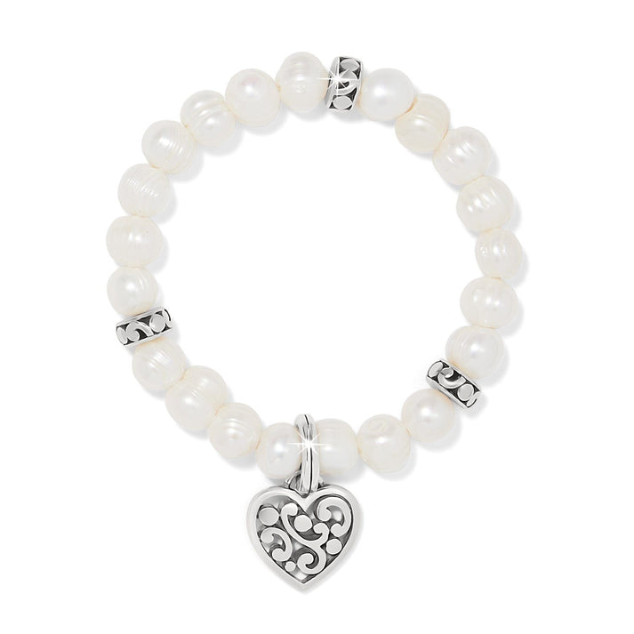 Contempo Heart Pearl Stretch Bracelet - Silver-Pearl