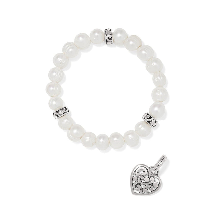 Contempo Heart Pearl Stretch Bracelet - Silver-Pearl