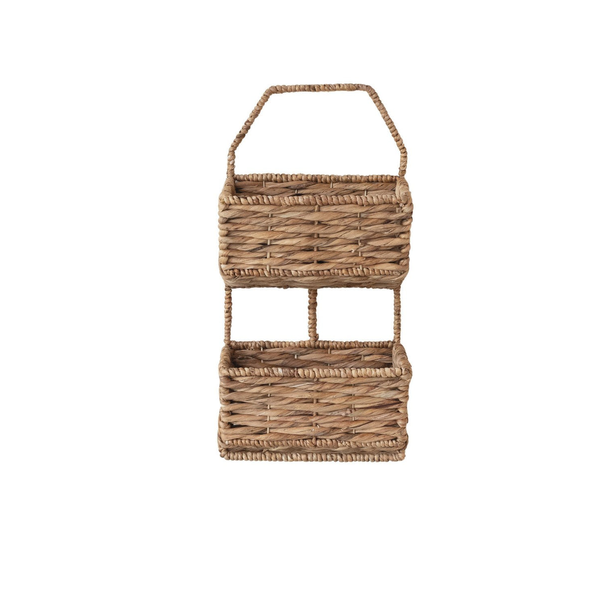 Metal & Water Hyacinth 2-Tier Wall Basket, Natural