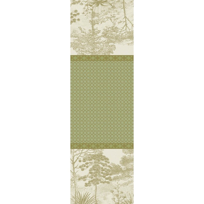 Le Sud Vert Tablerunner 69"x21", 174cm x 54cm, Green Sweet Stain-Resistant Cotton, Jacquard