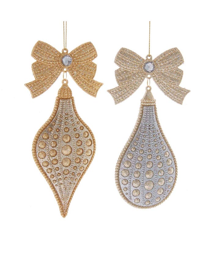 6.8" Gold and Silver Glitter Finial Drop with Bow