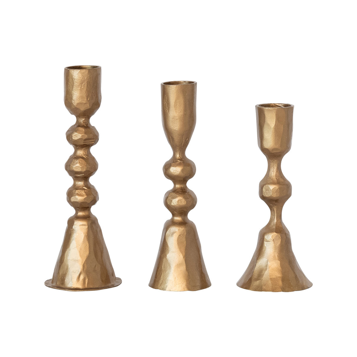 Hand Forged Cast Iron Taper Holders Antique Brass Finish -Set of 3