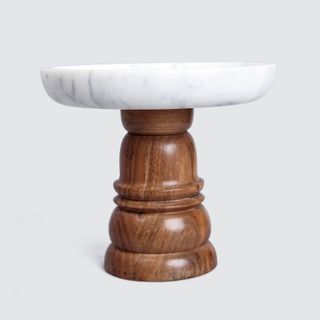 Marble & Acacia Wood Pedestal