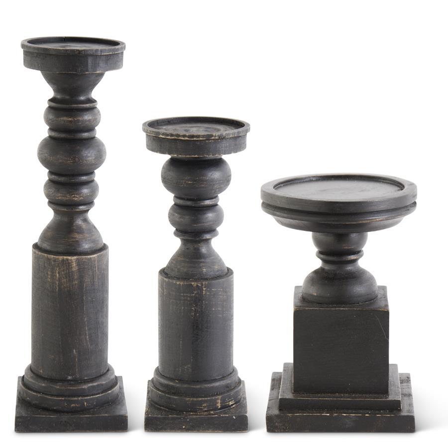 Black Wood Square Base Candleholders