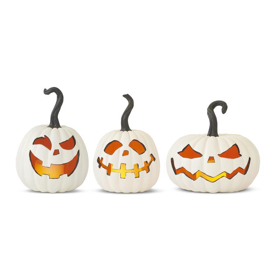 White Resin LED Flicker Flame Jack O Lantern