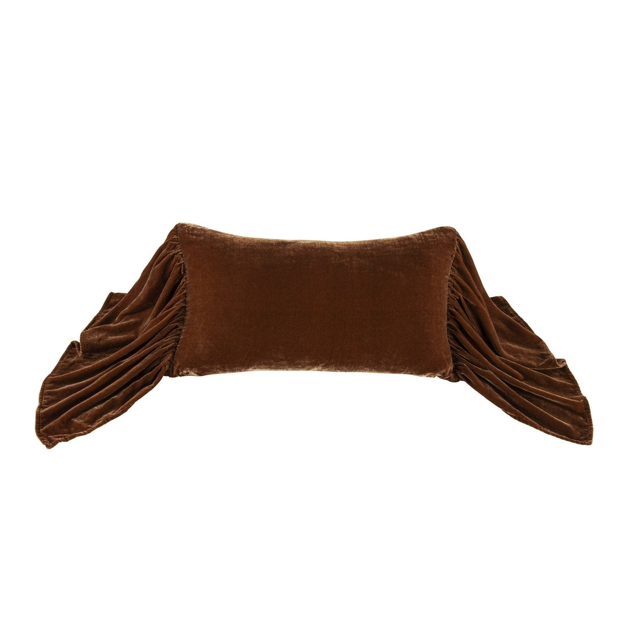 Stella Faux Silk Velvet Long Ruffled Pillow - 14" x 26" - Copper Brown