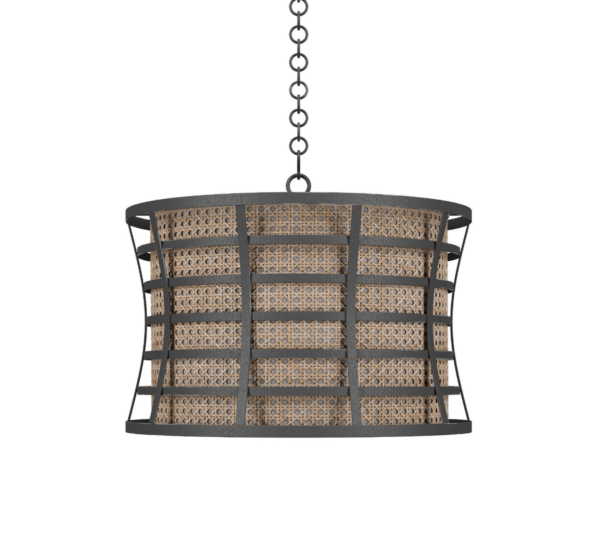 Copenhagen Chandelier w/ Shade in Midnight Metal / Rattan Natural