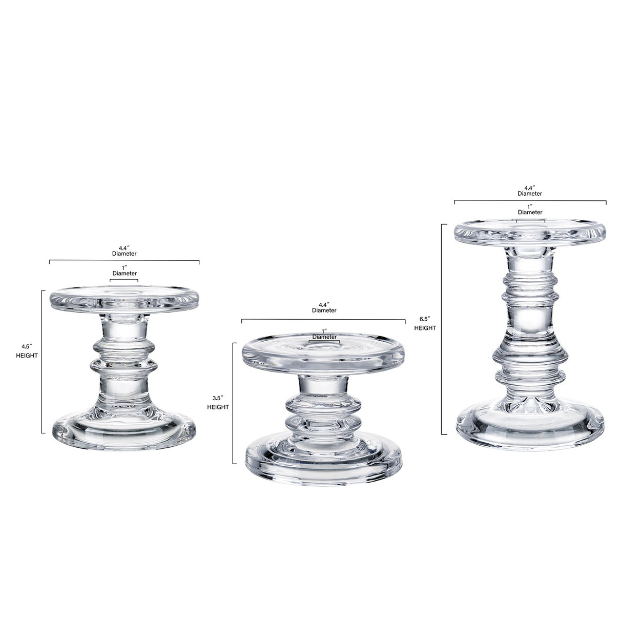 D4.25"H3.5"/4.2" - Set Of 3 Glass Candle Holders
