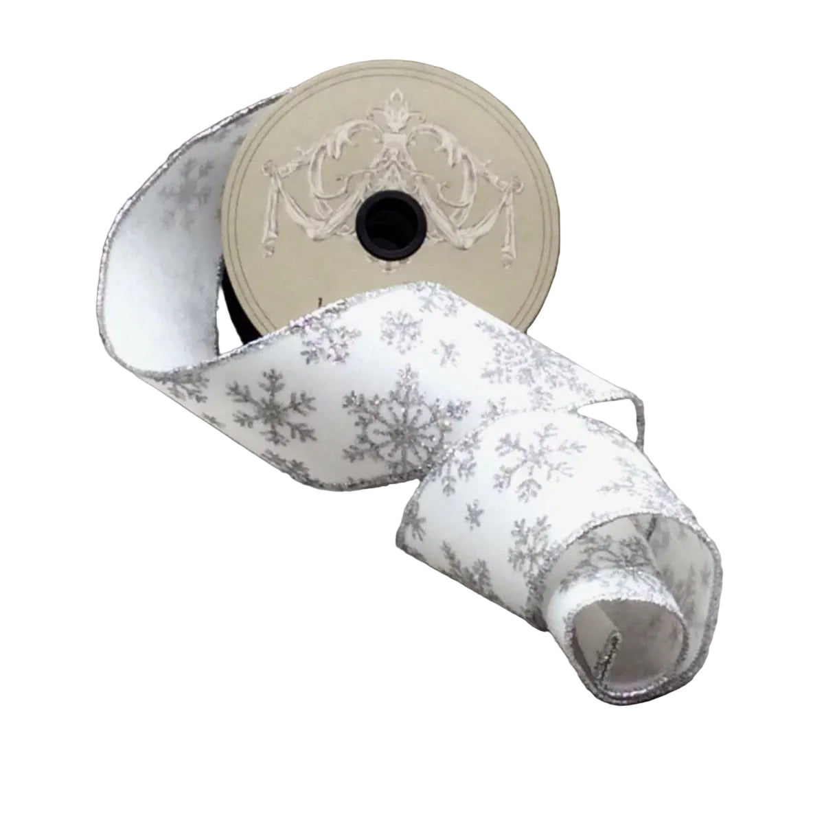 White Velvet with Silver Glitter Snowflakes Ribbon -2.5" x 10yds