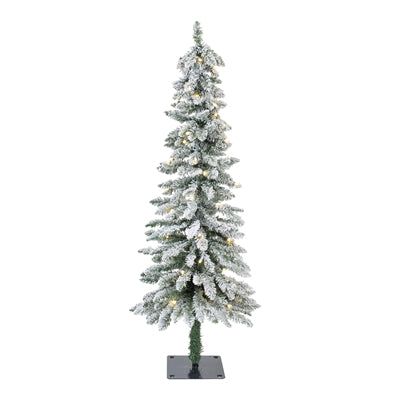 Flocked Alpine Tree with 40 Lights 4'H PVC/Metal