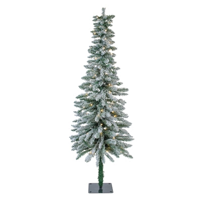 Flocked Alpine Tree w/50 Lights 5'H PVC/Metal