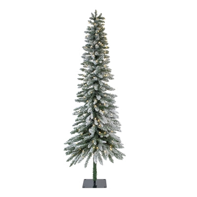 Flocked Alpine Tree w/60 Lights 6'H PVC/Metal