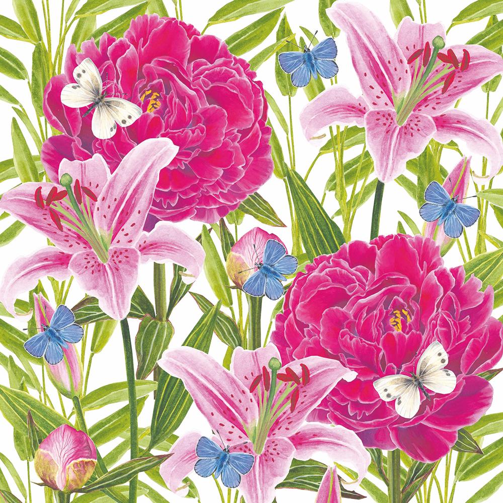 Beverage Napkin -PEONIES & LILLIES