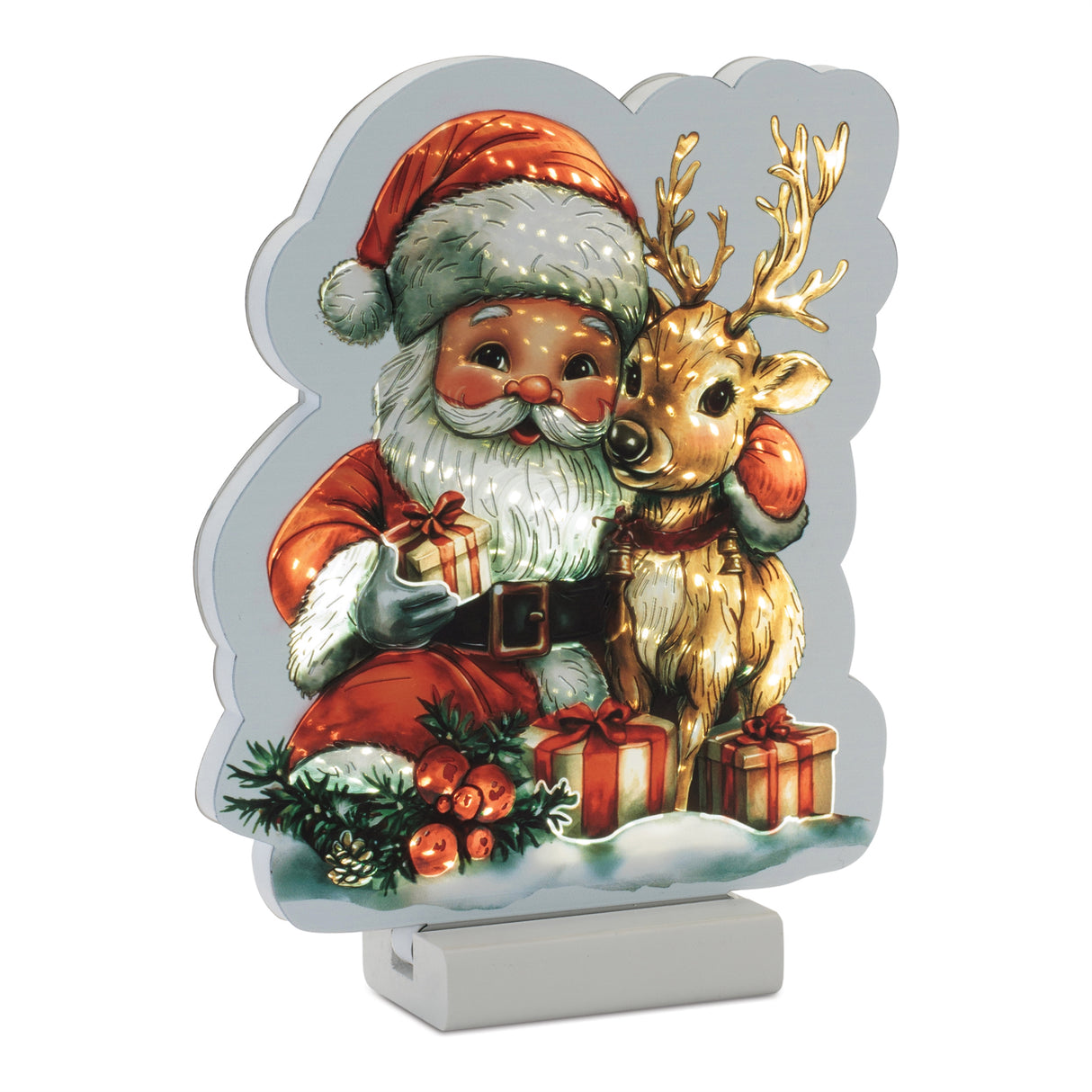 Santa w/Deer Ekkolight 8"H Acrylic