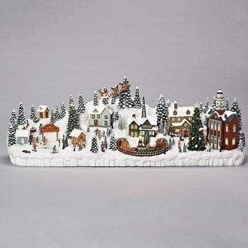 #H -11"H LIGHTED MUSICAL VILLAGE MANTLEPIECE W/ TRAIN & SKATERS -USB ADAPTOR