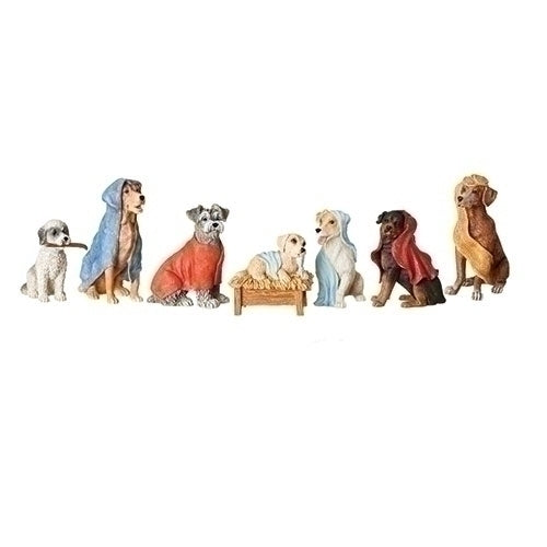 3.5"H 7 PC SET CANINE CRECHEW/ BLANKET ROBES