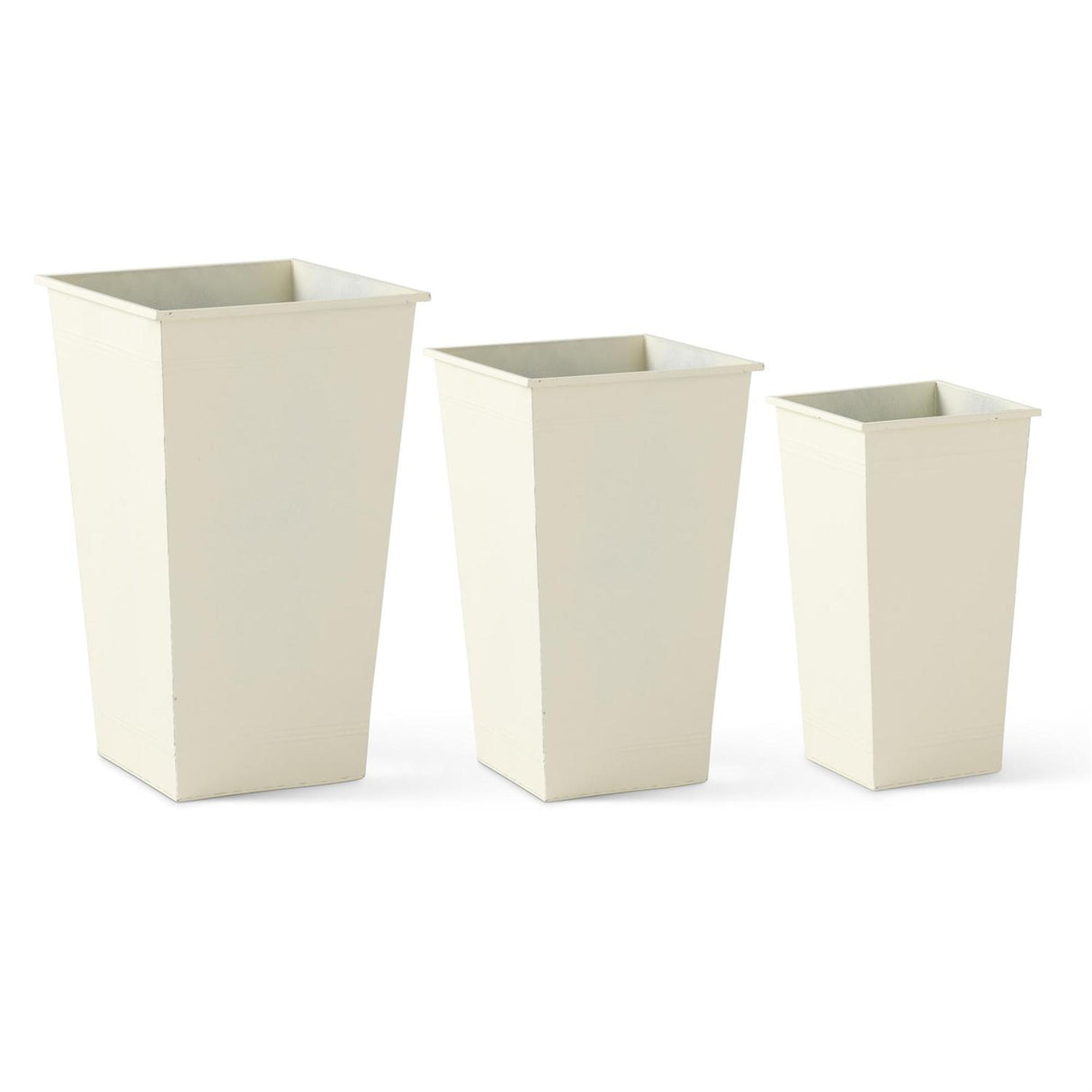 Tall Square Cream Metal Pots