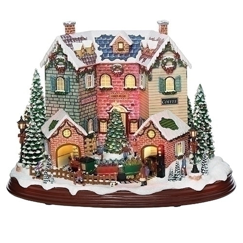 #C -10.75"H LIGHTED MUSICAL TOWN WITH ROTATING TRAIN -USB ADAPTOR