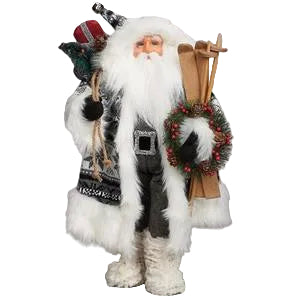 18"H KNIT COAT SANTA WITH SKIS