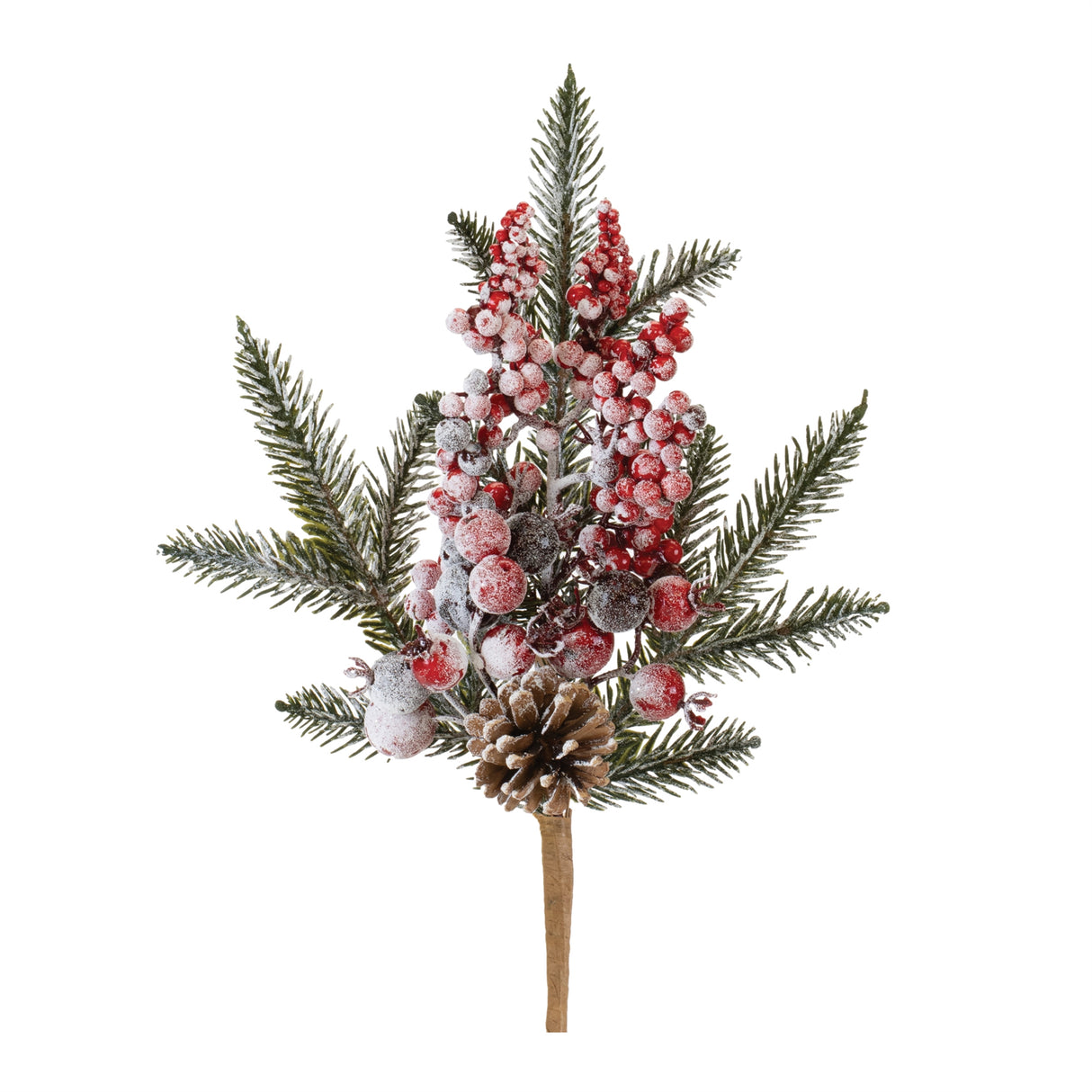 Flocked Pine and Berry Spray 13.5"H