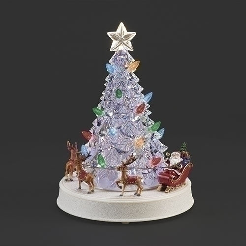 #E -12"H LIGHTED MUSICAL TREE WITH SANTA AND REINDEER ROTATION -USB ADAPTOR