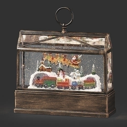 #15 -10"H LIGHTED SWIRL GREENHOUSE SANTA AND TRAIN VILLAGE SCENE