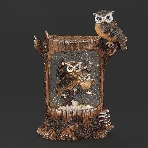 #20 -10"H LIGHTED SWIRL LOG, OWL SCENE