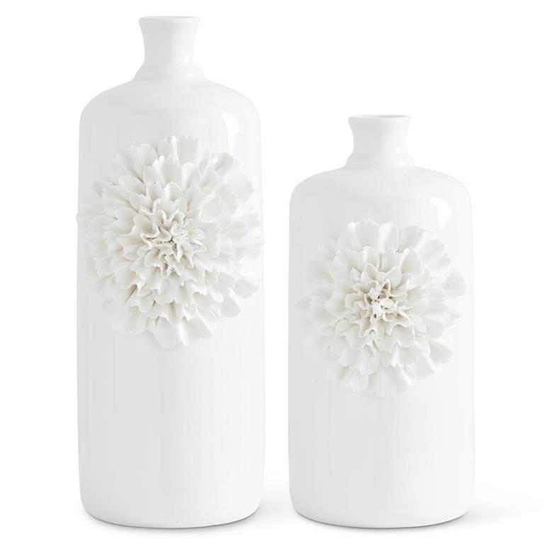 White Ceramic Bottles w/White Carnations