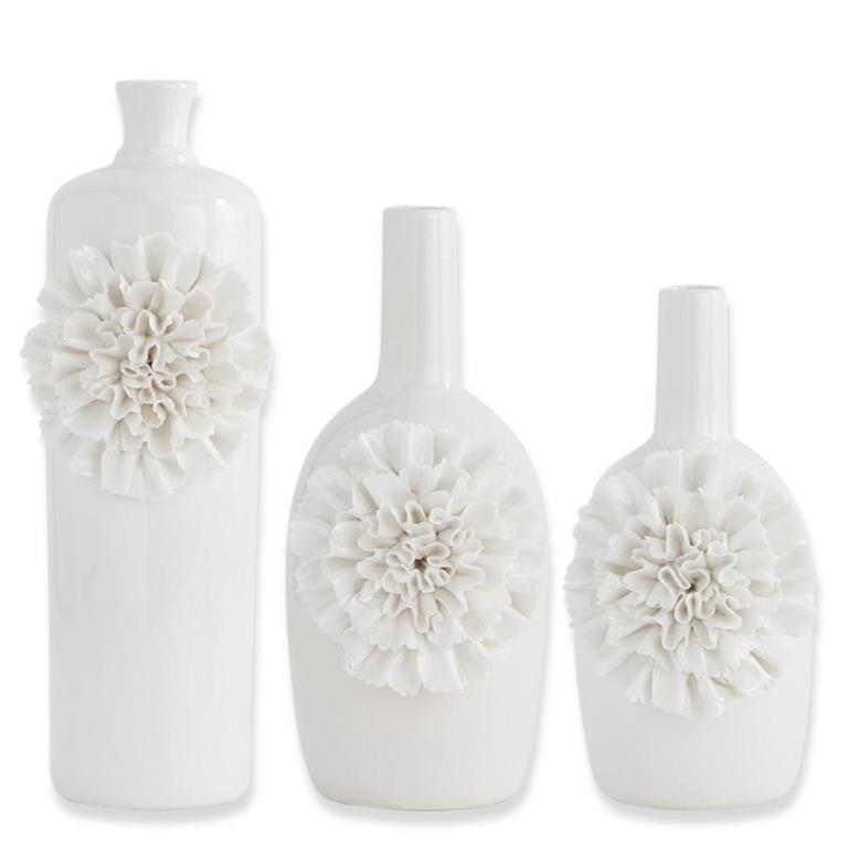 White Ceramic Vases w/White Carnations