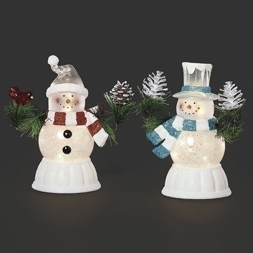 GLOBE #25 -7.75"H LIGHTED SNOWMAN WITH PINE BRANCH ARMS -USB ADAPTOR