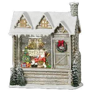 GLOBE #37 - 9"H LIGHTED SWIRL LOG CABIN