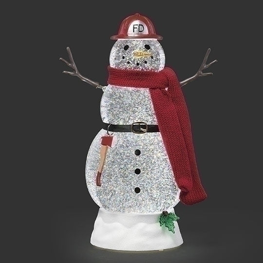 GLOBE# 48- 11"H LIGHTED SWIRL FIREMANSNOWMAN
