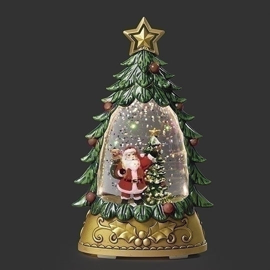 6"H LIGHTED SANTA & TREESHIMMERING MERRY LITES