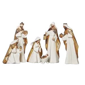 12"H 6PC ST NATIVITY GOLD & WHITE