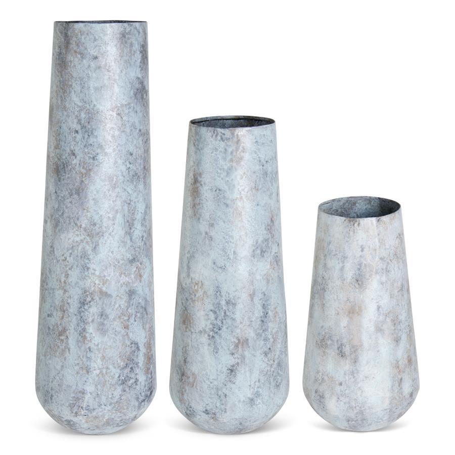 Acid Washed Light Blue Metal Tall Vases