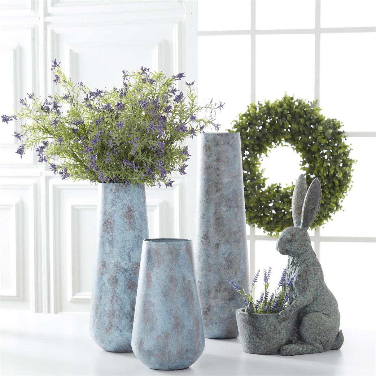 Acid Washed Light Blue Metal Tall Vases