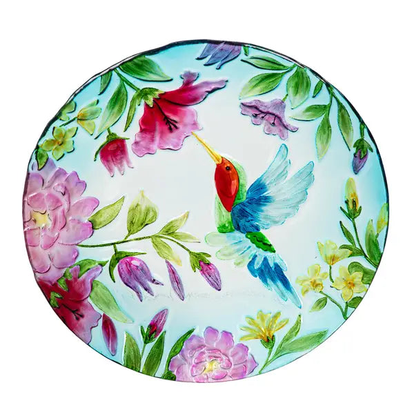 Pollinator Garden Birdbath - Glass Hummingbird