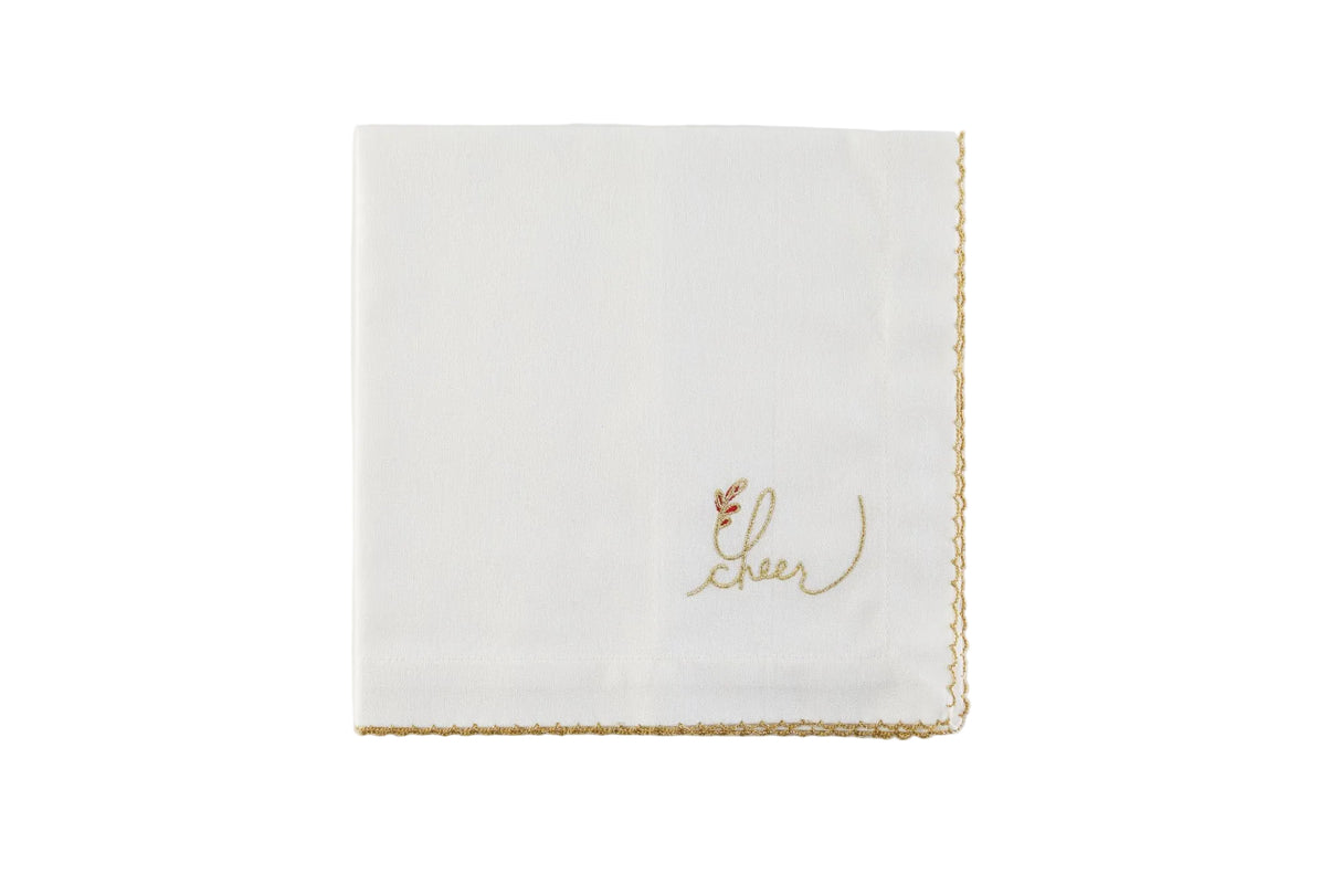 Gold Sentiment - Cheer Embroidered Napkin