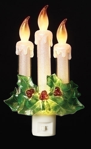 8"H 3 CANDLE W/HOLLY NIGHTLIGHT