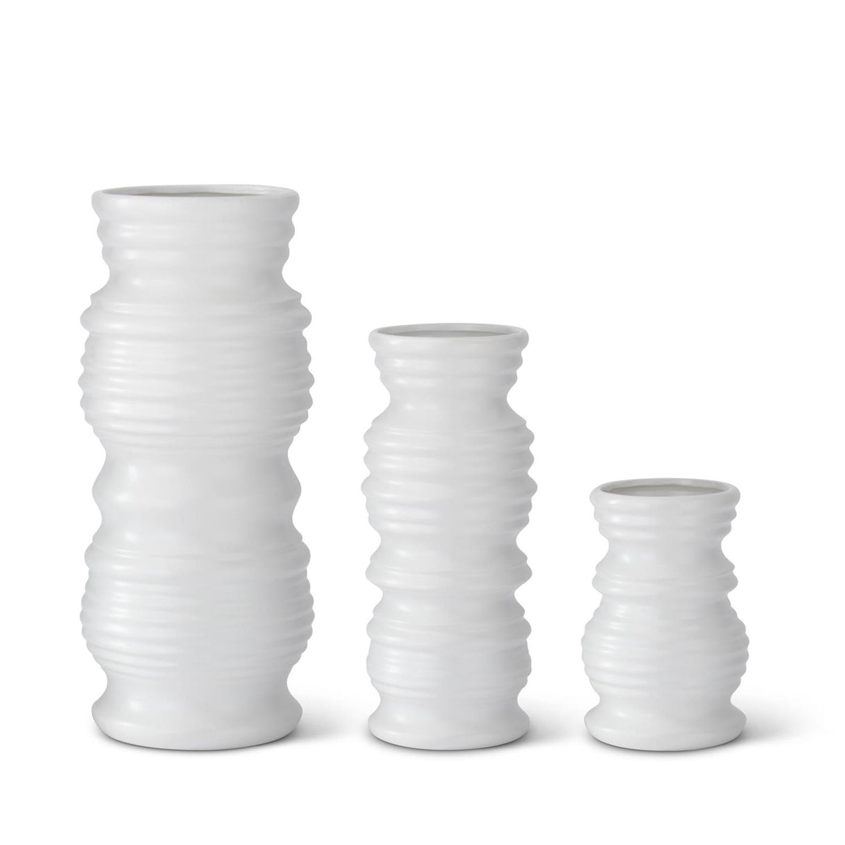 Matte White Stoneware Ribbed Vases